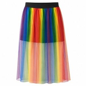 Rainbow Mesh Skirt Womens Small Y2K Indie Jewel-Tone Striped Midi Festival Wear